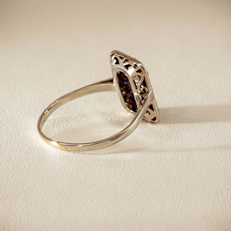 Vintage 15ct/18ct White Gold Diamond & Sapphire Ring - Ring - Walker & Hall