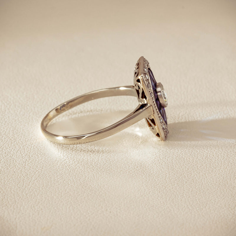 Vintage 15ct/18ct White Gold Diamond & Sapphire Ring - Ring - Walker & Hall