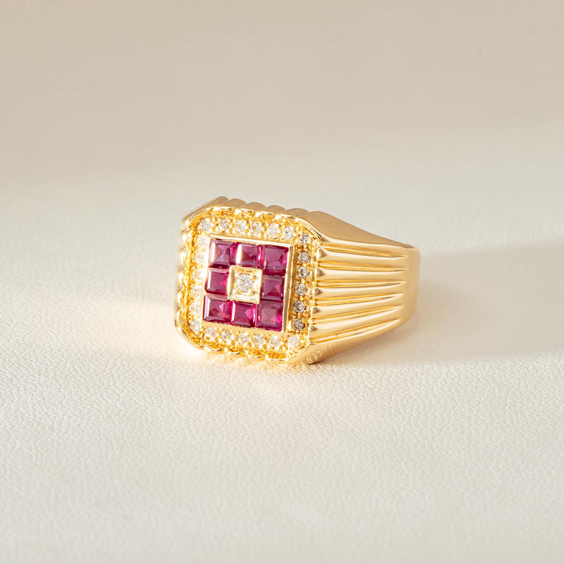 Deja Vu 18ct Yellow Gold Pink Sapphire Diamond Signet Ring - Ring - Walker & Hall