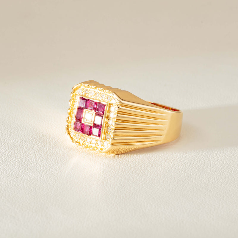 Deja Vu 18ct Yellow Gold Pink Sapphire Diamond Signet Ring - Ring - Walker & Hall