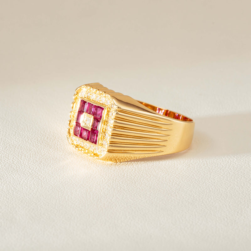 Deja Vu 18ct Yellow Gold Pink Sapphire Diamond Signet Ring - Ring - Walker & Hall