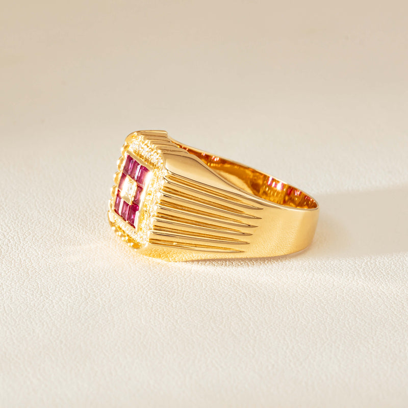 Deja Vu 18ct Yellow Gold Pink Sapphire Diamond Signet Ring - Ring - Walker & Hall