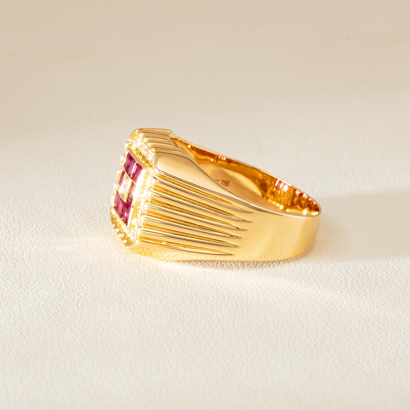 Deja Vu 18ct Yellow Gold Pink Sapphire Diamond Signet Ring - Ring - Walker & Hall