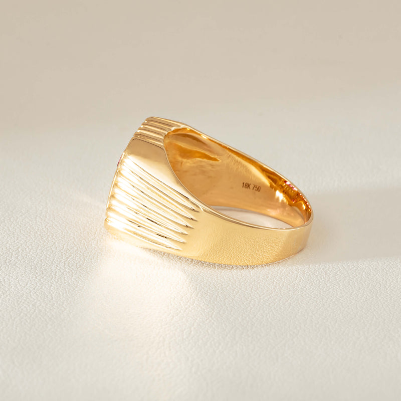 Deja Vu 18ct Yellow Gold Pink Sapphire Diamond Signet Ring - Ring - Walker & Hall