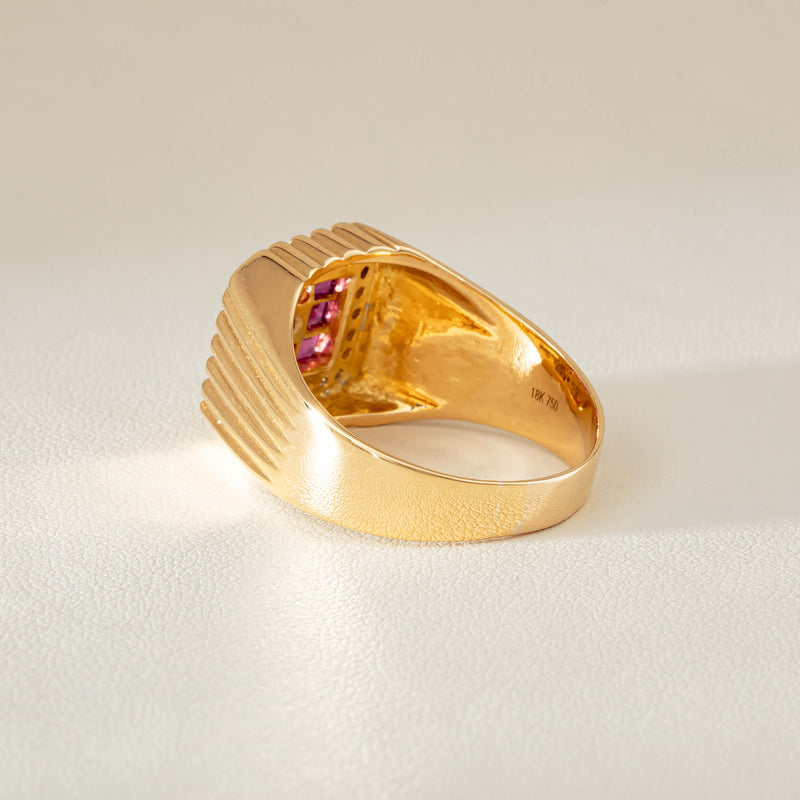 Deja Vu 18ct Yellow Gold Pink Sapphire Diamond Signet Ring - Ring - Walker & Hall