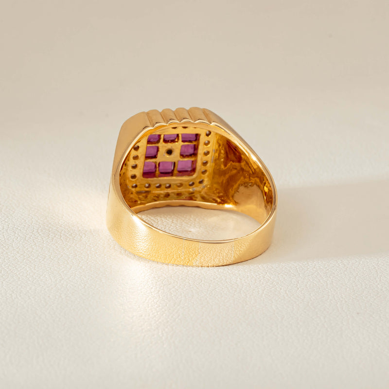 Deja Vu 18ct Yellow Gold Pink Sapphire Diamond Signet Ring - Ring - Walker & Hall