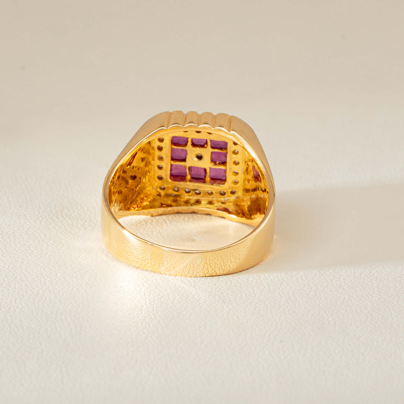 Deja Vu 18ct Yellow Gold Pink Sapphire Diamond Signet Ring - Ring - Walker & Hall