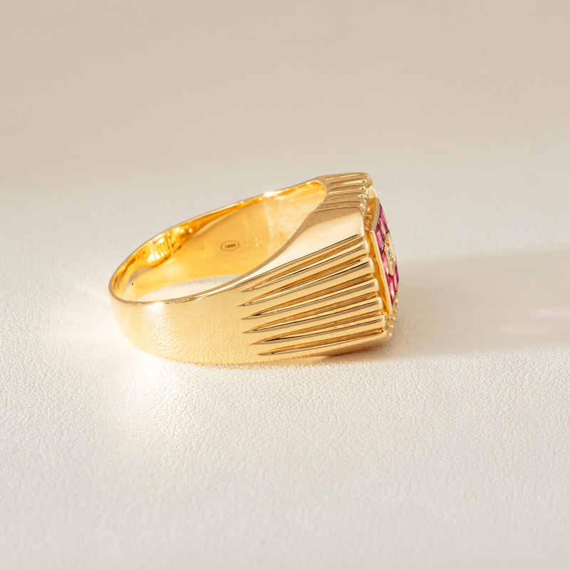 Deja Vu 18ct Yellow Gold Pink Sapphire Diamond Signet Ring - Ring - Walker & Hall
