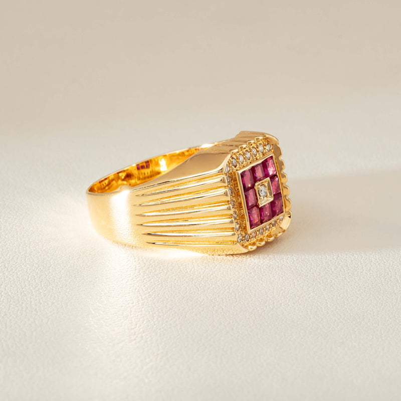 Deja Vu 18ct Yellow Gold Pink Sapphire Diamond Signet Ring - Ring - Walker & Hall