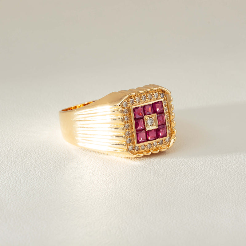 Deja Vu 18ct Yellow Gold Pink Sapphire Diamond Signet Ring - Ring - Walker & Hall