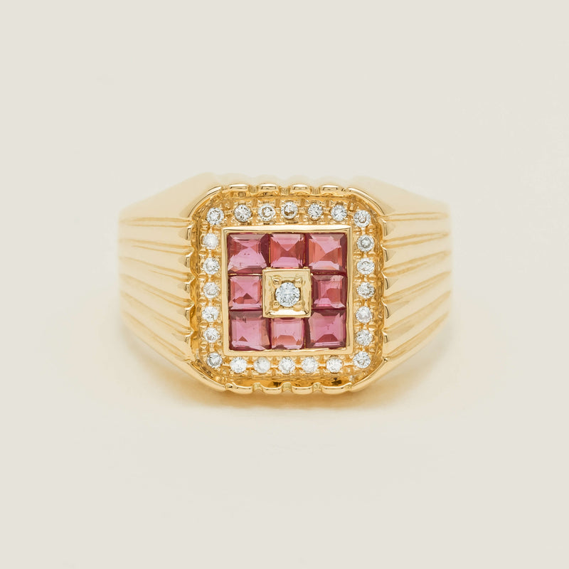 Deja Vu 18ct Yellow Gold Pink Sapphire Diamond Signet Ring - Ring - Walker & Hall