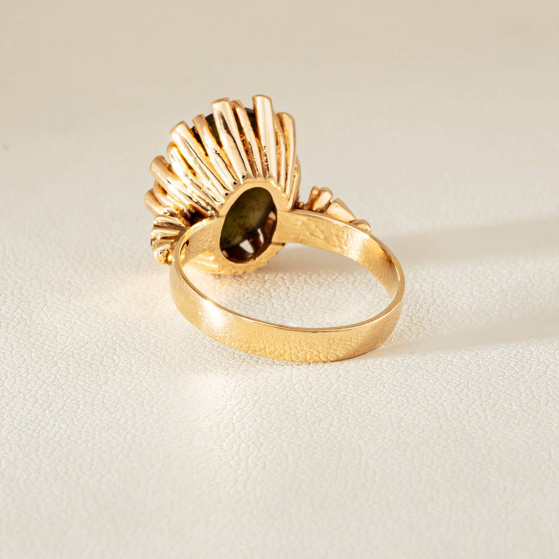 Vintage 9ct Yellow Gold Oval Greenstone Ring - Ring - Walker & Hall