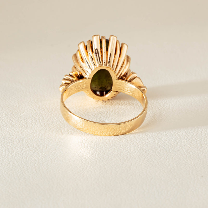 Vintage 9ct Yellow Gold Oval Greenstone Ring - Ring - Walker & Hall