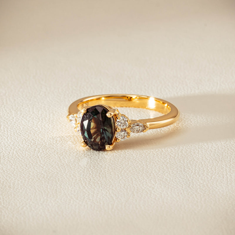18ct Yellow Gold 2.20ct Green Sapphire & Diamond Oriana Ring