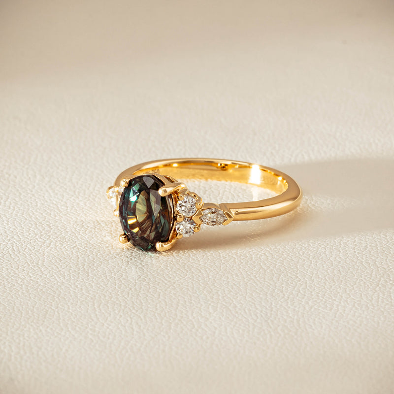 18ct Yellow Gold 2.20ct Green Sapphire & Diamond Oriana Ring
