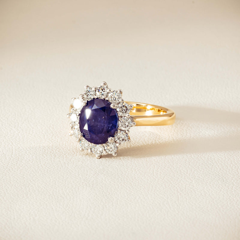 18ct Yellow Gold 3.72ct Sapphire & Diamond Belle Ring - Ring - Walker & Hall