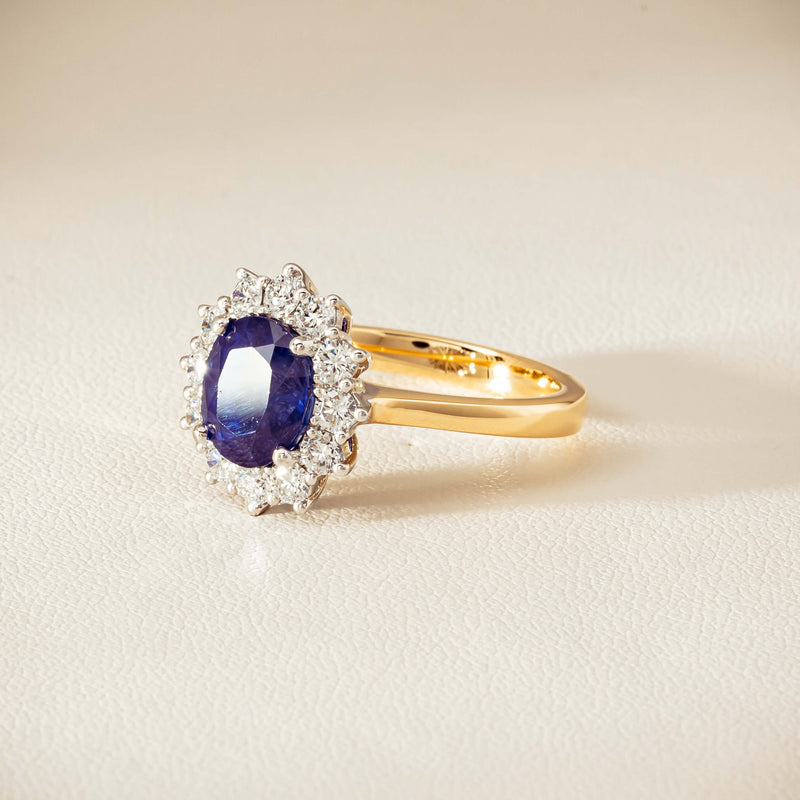 18ct Yellow Gold 3.72ct Sapphire & Diamond Belle Ring - Ring - Walker & Hall