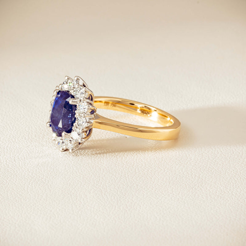 18ct Yellow Gold 3.72ct Sapphire & Diamond Belle Ring - Ring - Walker & Hall