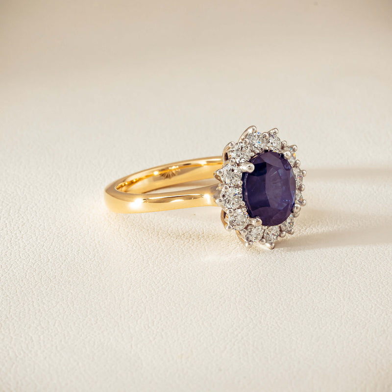 18ct Yellow Gold 3.72ct Sapphire & Diamond Belle Ring - Ring - Walker & Hall