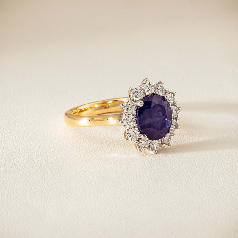 18ct Yellow Gold 3.72ct Sapphire & Diamond Belle Ring - Ring - Walker & Hall