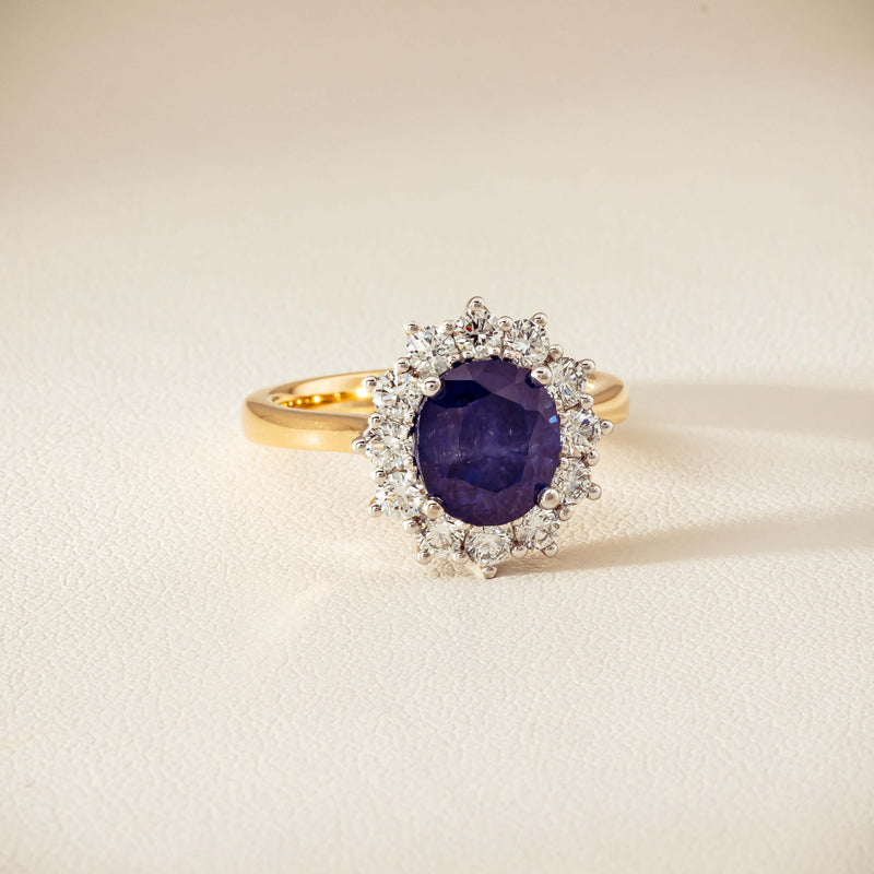 18ct Yellow Gold 3.72ct Sapphire & Diamond Belle Ring - Ring - Walker & Hall