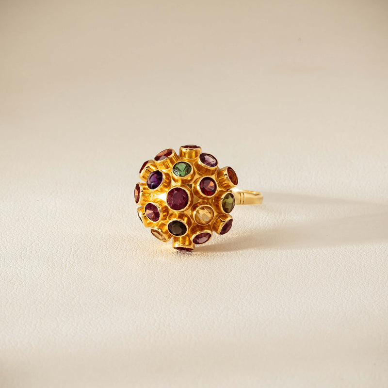 Vintage 18ct Yellow Gold Gem-Set Sputnik Ring