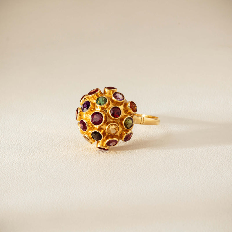 Vintage 18ct Yellow Gold Gem-Set Sputnik Ring