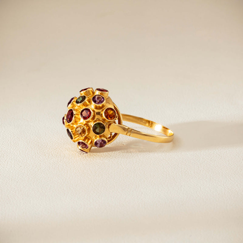 Vintage 18ct Yellow Gold Gem-Set Sputnik Ring