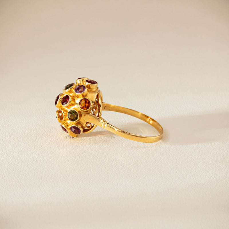 Vintage 18ct Yellow Gold Gem-Set Sputnik Ring