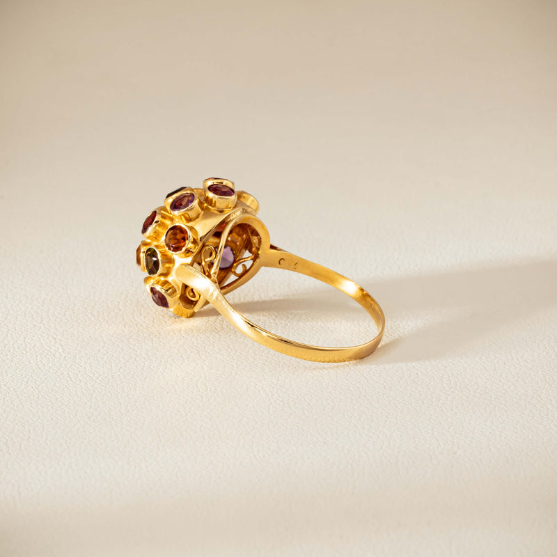 Vintage 18ct Yellow Gold Gem-Set Sputnik Ring