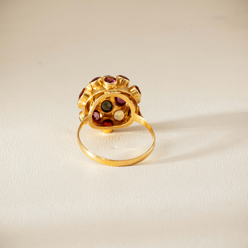 Vintage 18ct Yellow Gold Gem-Set Sputnik Ring