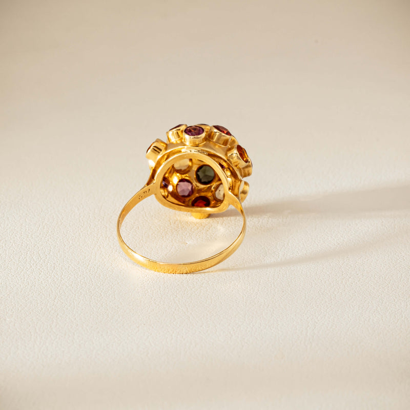 Vintage 18ct Yellow Gold Gem-Set Sputnik Ring