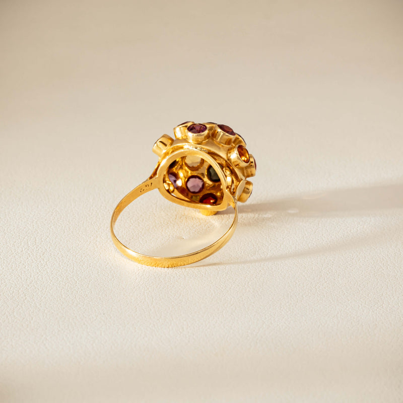 Vintage 18ct Yellow Gold Gem-Set Sputnik Ring