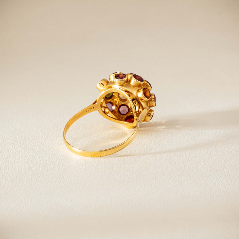 Vintage 18ct Yellow Gold Gem-Set Sputnik Ring