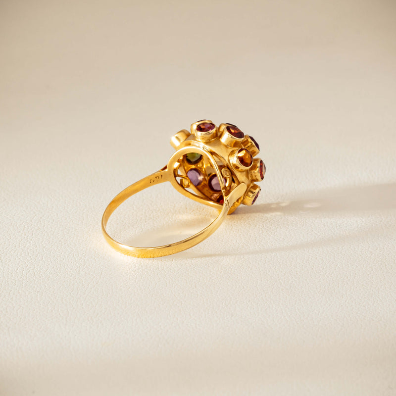 Vintage 18ct Yellow Gold Gem-Set Sputnik Ring