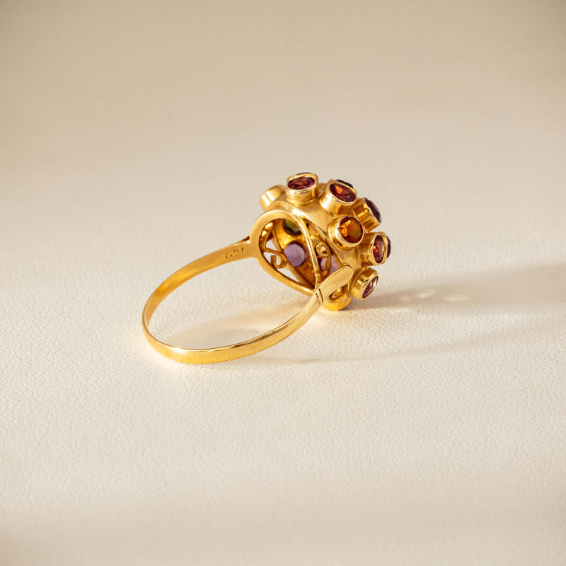 Vintage 18ct Yellow Gold Gem-Set Sputnik Ring