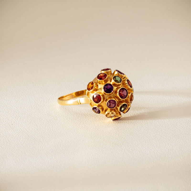 Vintage 18ct Yellow Gold Gem-Set Sputnik Ring