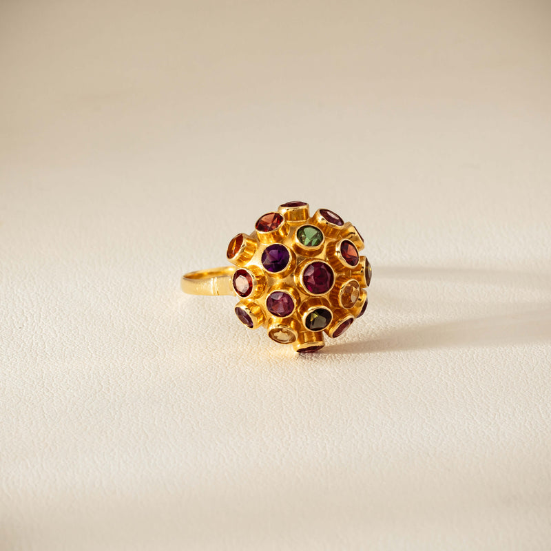 Vintage 18ct Yellow Gold Gem-Set Sputnik Ring