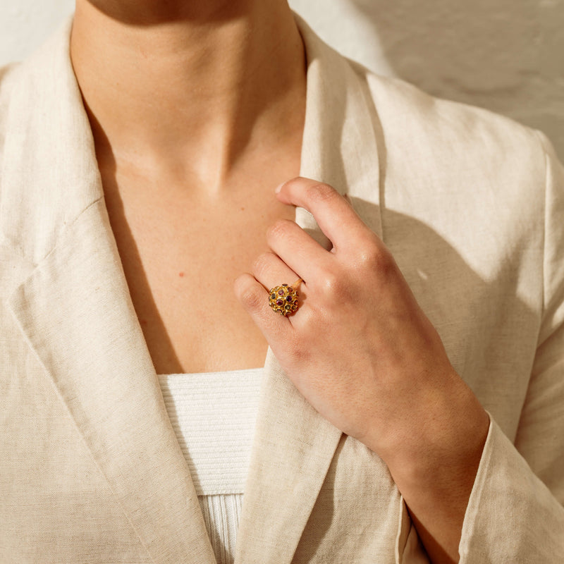 Vintage 18ct Yellow Gold Gem-Set Sputnik Ring