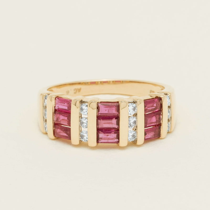 Deja Vu 9ct Yellow Gold Baguette Ruby & Diamond Ring