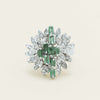Vintage 13ct White Gold Emerald & Diamond Cluster Ring