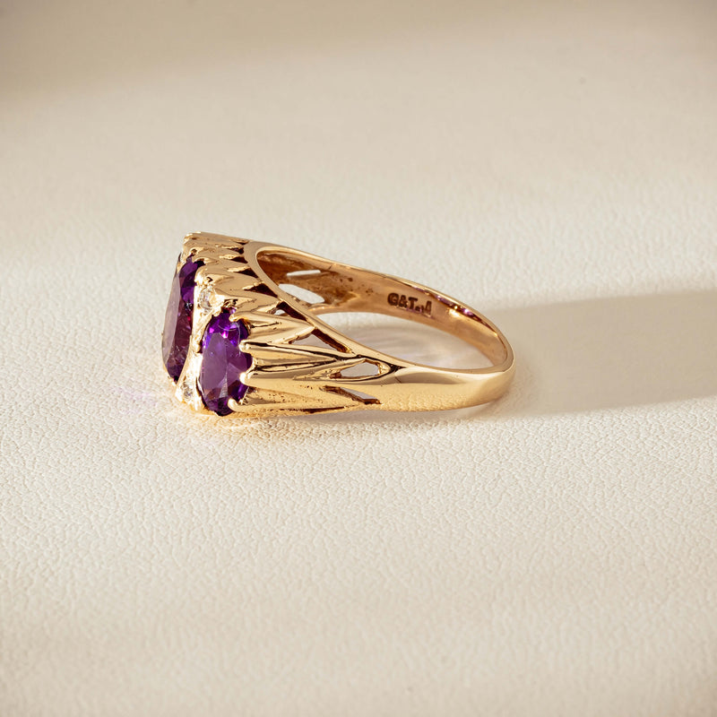 Deja Vu 9ct Gold Amethyst & Diamond Ring - London 1972