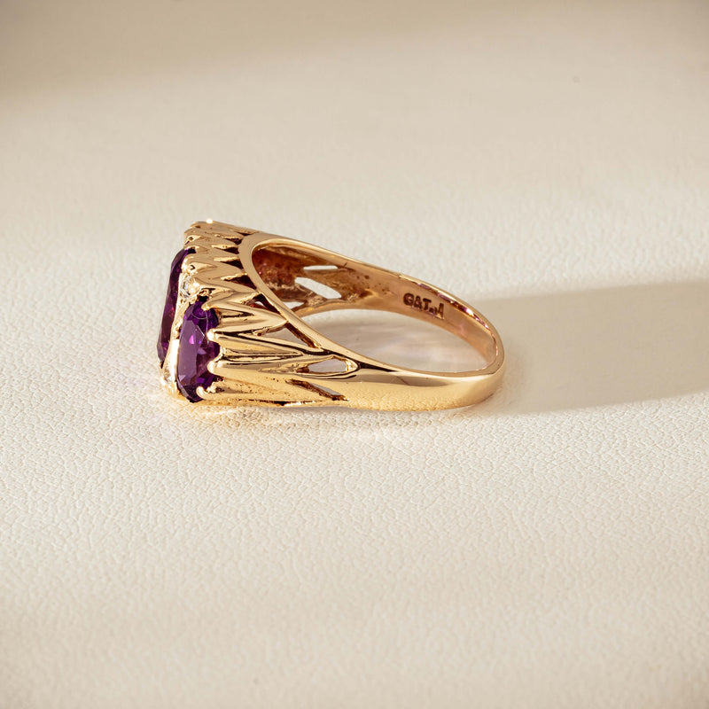 Deja Vu 9ct Gold Amethyst & Diamond Ring - London 1972