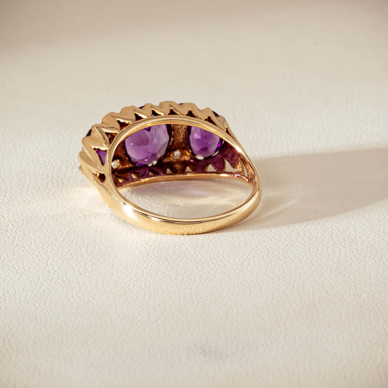 Deja Vu 9ct Gold Amethyst & Diamond Ring - London 1972