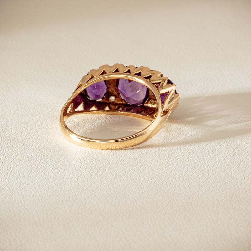 Deja Vu 9ct Gold Amethyst & Diamond Ring - London 1972
