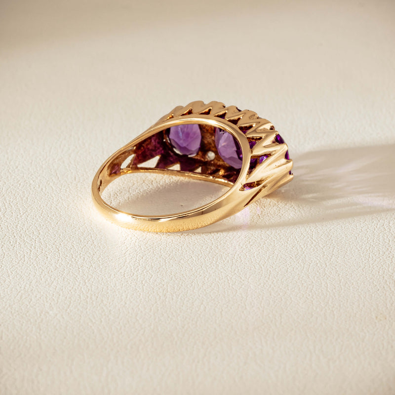 Deja Vu 9ct Gold Amethyst & Diamond Ring - London 1972