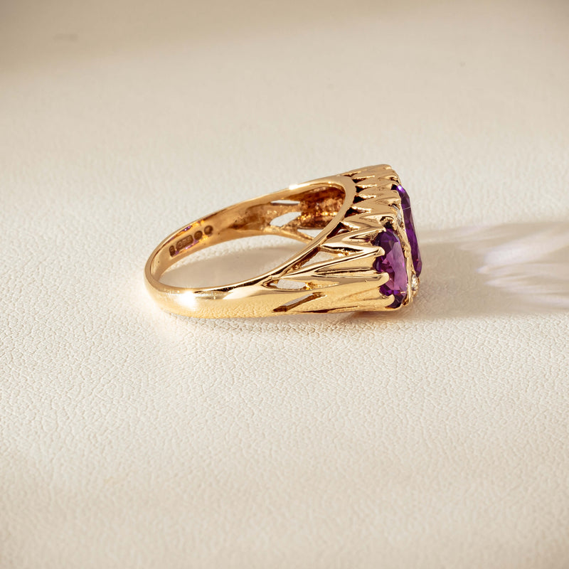 Deja Vu 9ct Gold Amethyst & Diamond Ring - London 1972