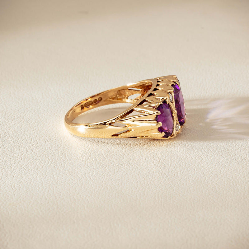 Deja Vu 9ct Gold Amethyst & Diamond Ring - London 1972