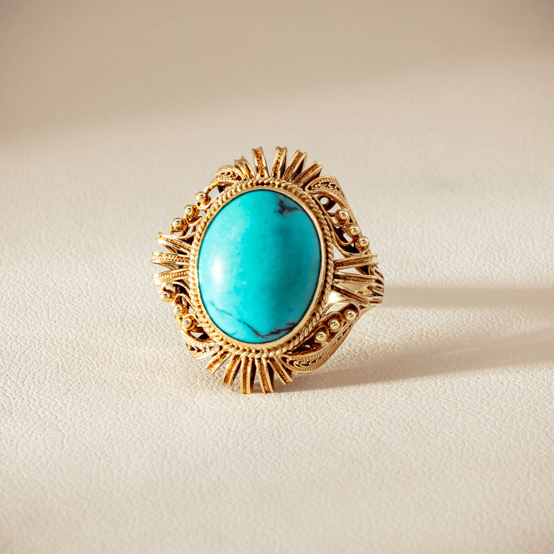 Deja Vu 14ct Yellow Gold Oval Turquoise Filigree Ring