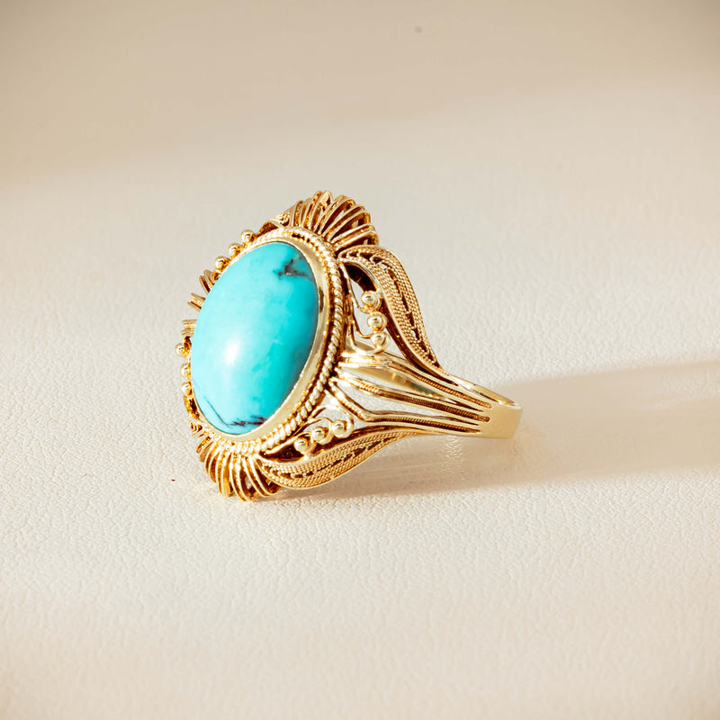 Deja Vu 14ct Yellow Gold Oval Turquoise Filigree Ring